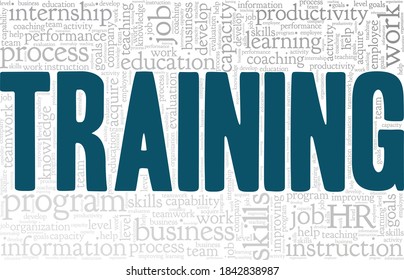 Training, Vektorgrafik Wort Cloud einzeln auf weißem Hintergrund.