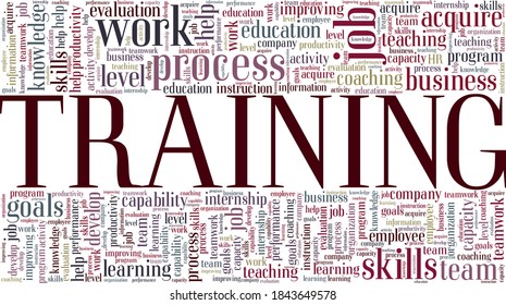 Training, Vektorgrafik Wort Cloud einzeln auf weißem Hintergrund.