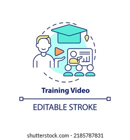 Training Video Concept Icon. Microlearning Video Example Abstract Idea Thin Line Illustration. Online Streaming. Isolated Outline Drawing. Editable Stroke. Arial, Myriad Pro-Bold Fonts Used