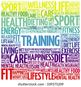 TRAINING word cloud background, health concept