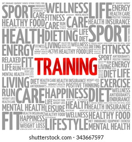 TRAINING word cloud background, health concept