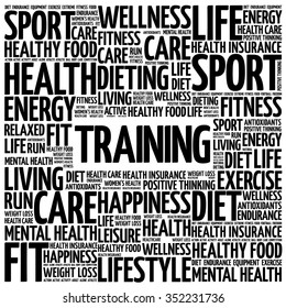 TRAINING word cloud background, health concept