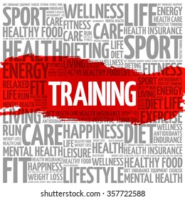 TRAINING word cloud background, health concept