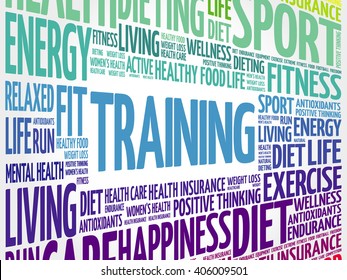 TRAINING word cloud background, health concept