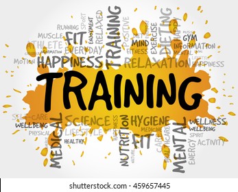 TRAINING word cloud collage, health concept background
