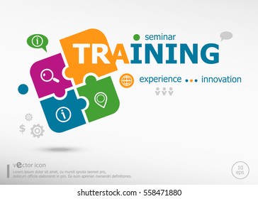 Training Word Cloud Concept On Colorful Jigsaw Puzzle. Infographic Business For Graphic Or Web Design Layout 