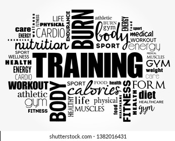 TRAINING word cloud, fitness, sport, health concept