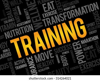 TRAINING word cloud, fitness, sport, health concept