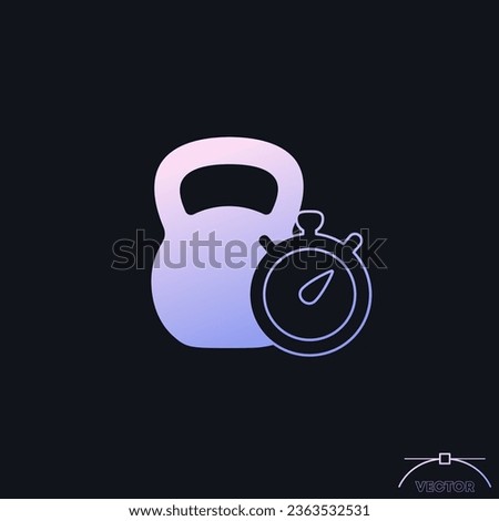 training, workout time icon with kettlebell, vector