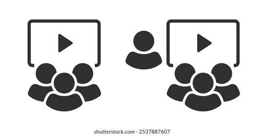 Conjunto de Vectores de pictograma gráfico simple de icono de taller de capacitación, sesión de aula de educación con signo de maestro, instructor de tutoría, logotipo de la sala de clase, seminario de instructor de presentador, conferencia de equipo de personas