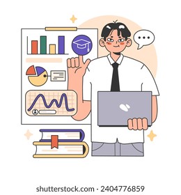 Training workshop. Interactive training process. Professional development. Increasing of business competences and skills. Flat vector illustration