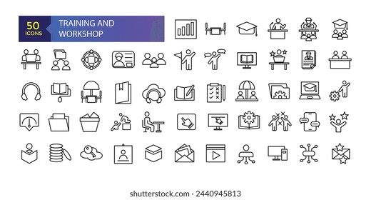 Training and workshop line icons collection. UI icon set in flat design. Recruitment, resume, candidate, interview simple icon.