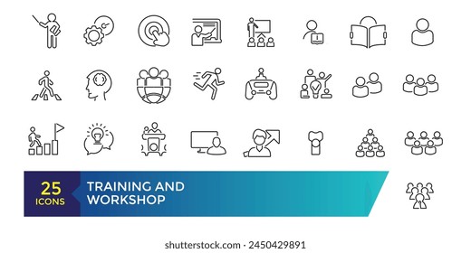 Training and Workshop line icons collection. Big UI icon set. Thin outline icons pack. Linear busines simple symbol collection.