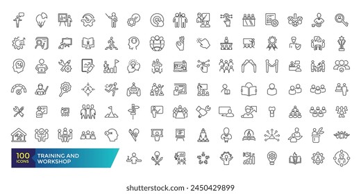 Training and Workshop line icons collection. Big UI icon set. Thin outline icons pack. Linear busines simple symbol collection.