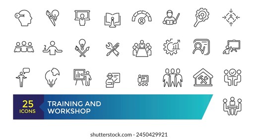 Training and Workshop line icons collection. Big UI icon set. Thin outline icons pack. Linear busines simple symbol collection.