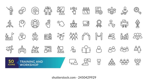 Training and Workshop line icons collection. Big UI icon set. Thin outline icons pack. Linear busines simple symbol collection.