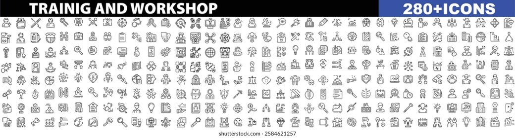 training and workshop line icons collection. thin outline icons pack. ui icon collection. set of line web pictogram with white background
