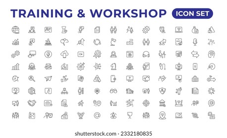 Training and workshop linear icons collection.Set of thin line web icon set, simple outline icons collection, Pixel Perfect icons, Simple vector illustration.
