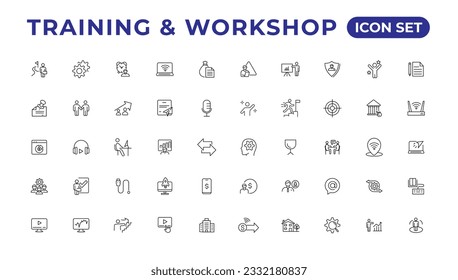 Training and workshop linear icons collection.Set of thin line web icon set, simple outline icons collection, Pixel Perfect icons, Simple vector illustration.
