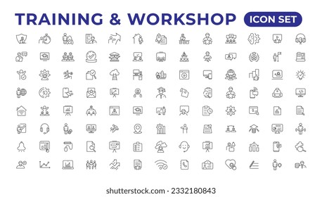 Training and workshop linear icons collection.Set of thin line web icon set, simple outline icons collection, Pixel Perfect icons, Simple vector illustration.
