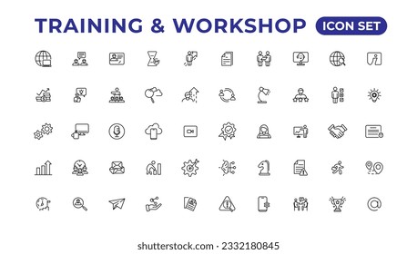 Training and workshop linear icons collection.Set of thin line web icon set, simple outline icons collection, Pixel Perfect icons, Simple vector illustration.
