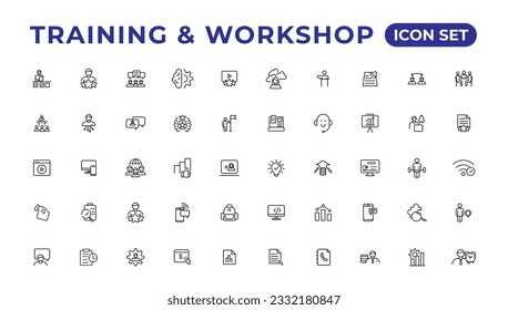 Training and workshop linear icons collection.Set of thin line web icon set, simple outline icons collection, Pixel Perfect icons, Simple vector illustration.
