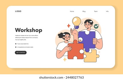 Web-Banner oder Zielseite des Trainings-Workshops. Interaktiver Trainingsprozess. Professionelle Entwicklung. Verbesserung der unternehmerischen Kompetenzen und Fähigkeiten. flache Vektorillustration
