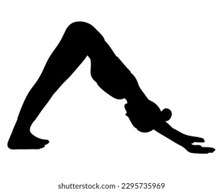 Entrenamiento en yoga posan el carácter femenino. Meditación, pilates, salud mental. Estilo de sombra negra. Mujer, mujer, mujer, niña. Ilustración vectorial en estilo plano de dibujos animados aislados en fondo blanco.