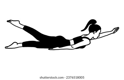 Training in yoga pose female character. Meditation, pilates, mental health. Female, lady, woman, girl. Vector illustration in cartoon flat style isolated on white background. Pilates, training, sport.