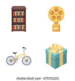 training,sport and other web icon in cartoon style.Film prize, gift icons in set collection.