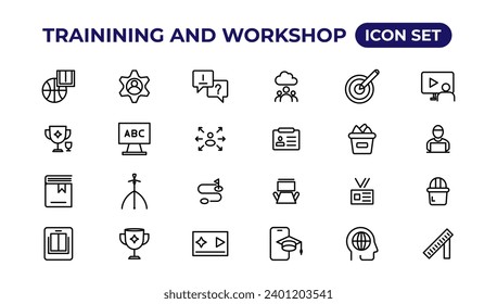 Trainining and workshop icon set. Containing team building, collaboration, teamwork.Outline icon collection.

