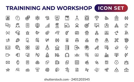 Trainining and workshop icon set. Containing team building, collaboration, teamwork.Outline icon collection.
