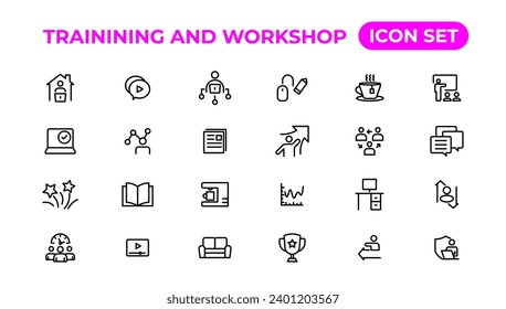 Trainining and workshop icon set. Containing team building, collaboration, teamwork.Outline icon collection.
