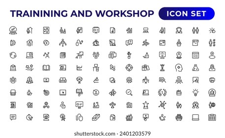 Trainining and workshop icon set. Containing team building, collaboration, teamwork.Outline icon collection.
