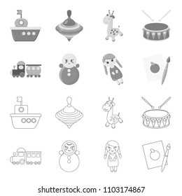 Train.kukla, picture.Toys set collection icons in outline,monochrome style vector symbol stock illustration web.