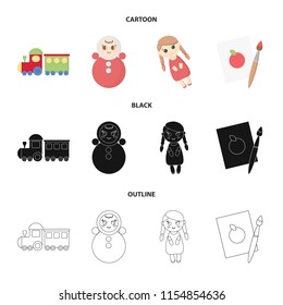 Train.kukla, picture.Toys set collection icons in cartoon,black,outline style vector symbol stock illustration web.