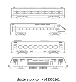 Trains Line Drawing On White Background. Thin Illustration Of Passenger Train.