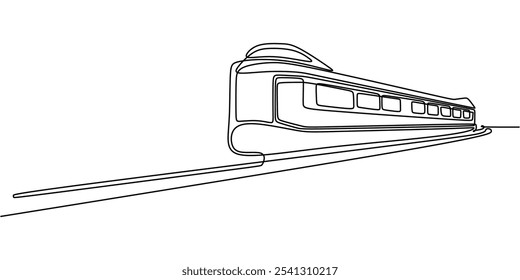 Trenes en Pistas de ferrocarril alargadas. Dibujo Continuo De Una Línea Que Representa Conceptos De Transporte.