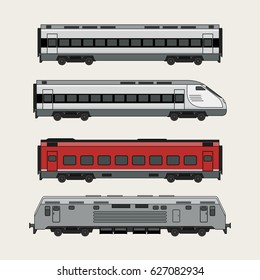 Trains on white background. Express Passenger trains, locomotives vector illustration.