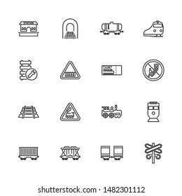 Trains, Railroad Transport outline icons set - Black symbol on white background. - lined simplicity Sign. Flat Vector thin line Icon editable stroke