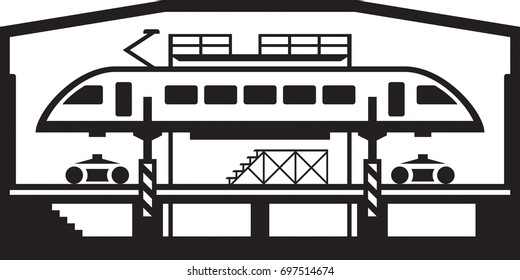 Trains repair workshop - vector illustration