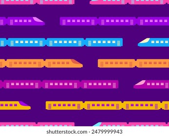 Züge nahtlose Muster. Eisenbahn Straße, Hintergrund mit Eisenbahnverkehr. Eisenbahnwagen. Design für Bildschirmhintergründe, Wrapper, Cover, Banner und Plakate. Vektorillustration