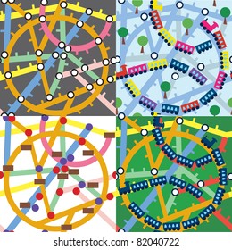 Trains and subway seamless pattern set