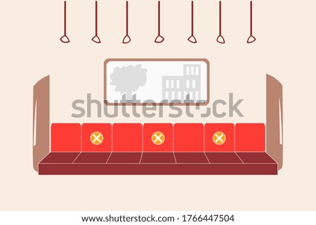 Train.Social distance concept. Keep spaced between each chairs make separate for social distancing, increasing physical space between people to avoid spreading illness during transmission of COVID-19.