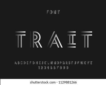 Trait font. Vector alphabet letters and numbers. Typeface design. 
