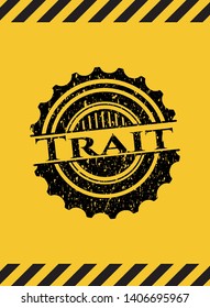 Trait inside warning sign, black grunge emblem. Vector Illustration. Detailed.