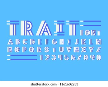 Trait shadow font. Vector alphabet letters and numbers. Typeface design. 
