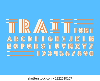 Trait shadow font. Vector alphabet letters and numbers. Typeface design. 
