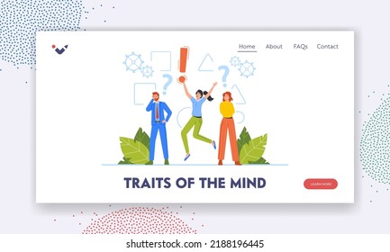 Traits of the Mind Landing Page Template. Business People with Critical Thinking Searching Solution. Characters with Special Psychological Type of Reflection Find Decision. Vector Illustration