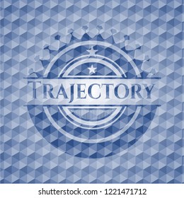 Trajectory blue badge with geometric background.